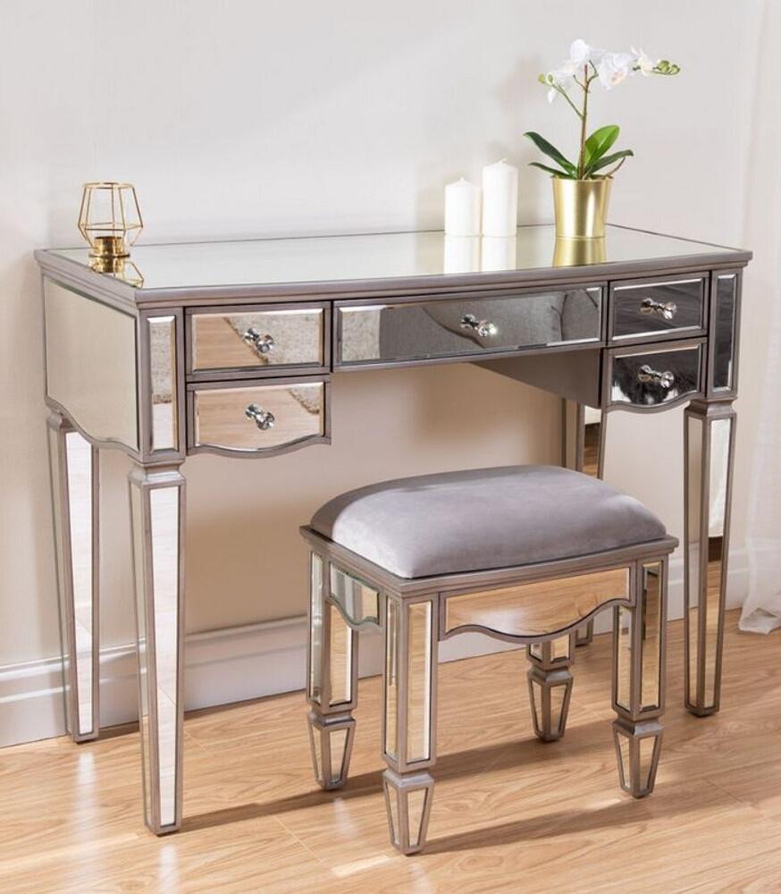Elysee - Mirrored 4 Drawer Dressing Table - Mirror - Glass - Happy Beds