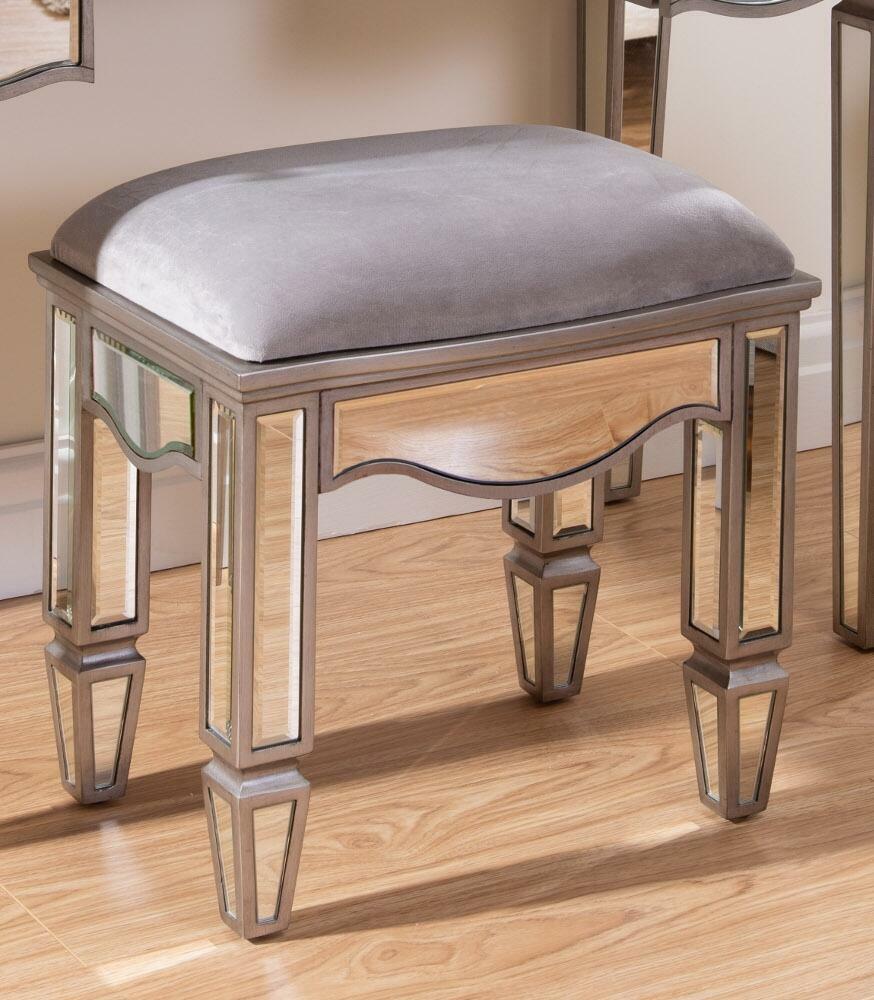 Elysee - Mirrored Dressing Table Stool - Mirror - Glass - Happy Beds