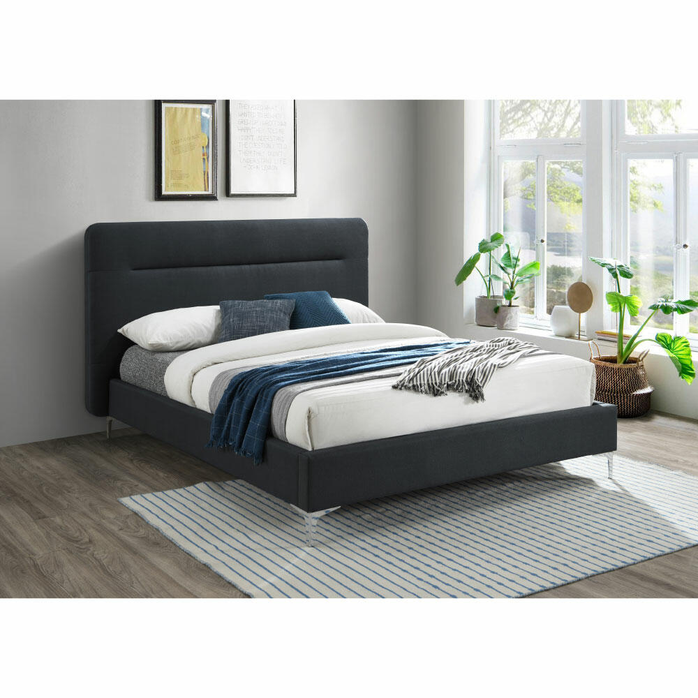 Finn - King Size - Dark Grey - Charcoal - Fabric - Low Foot-End Bed - 5ft - Happy Beds