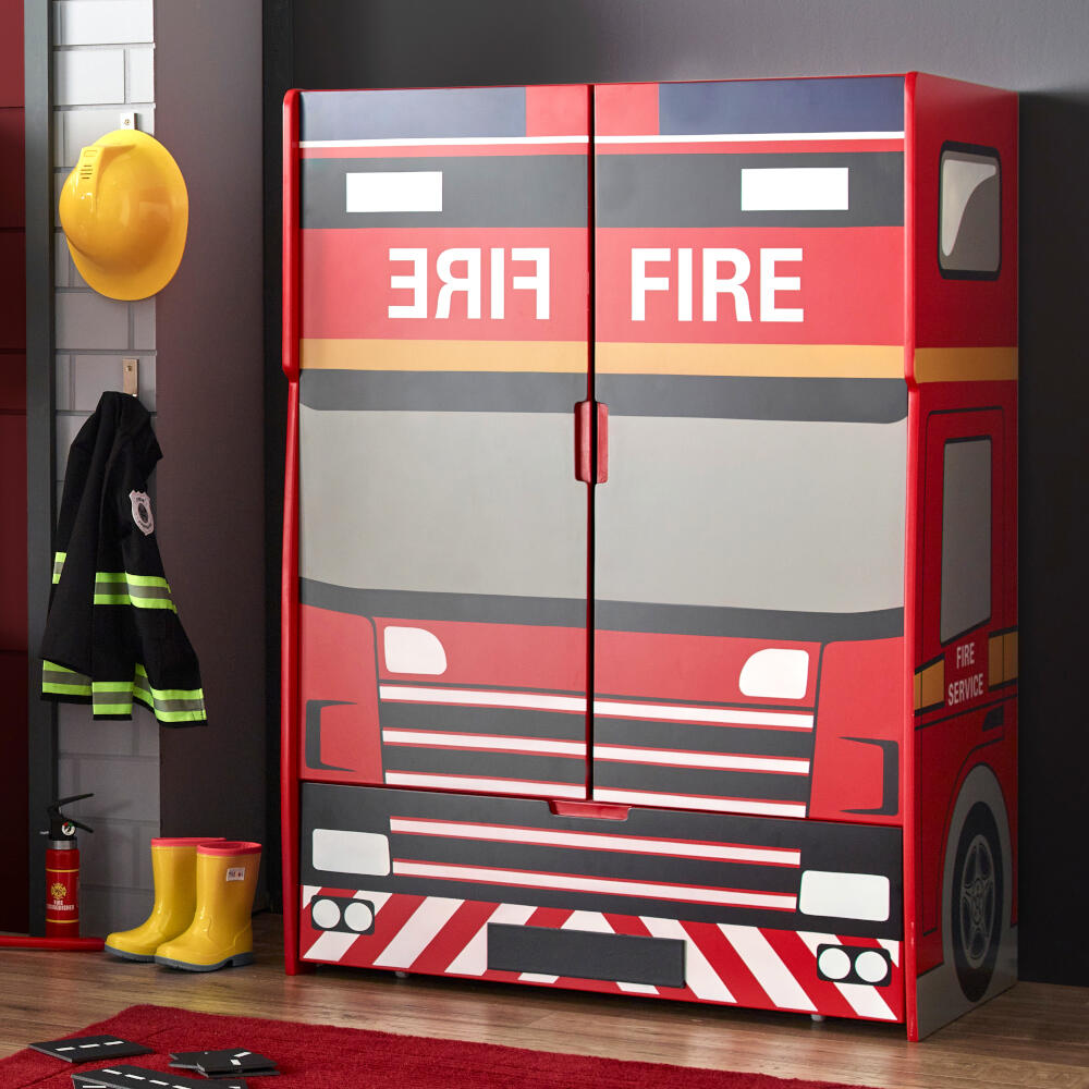 Fire Engine - Combination Wardrobe - Red - Wooden - Happy Beds