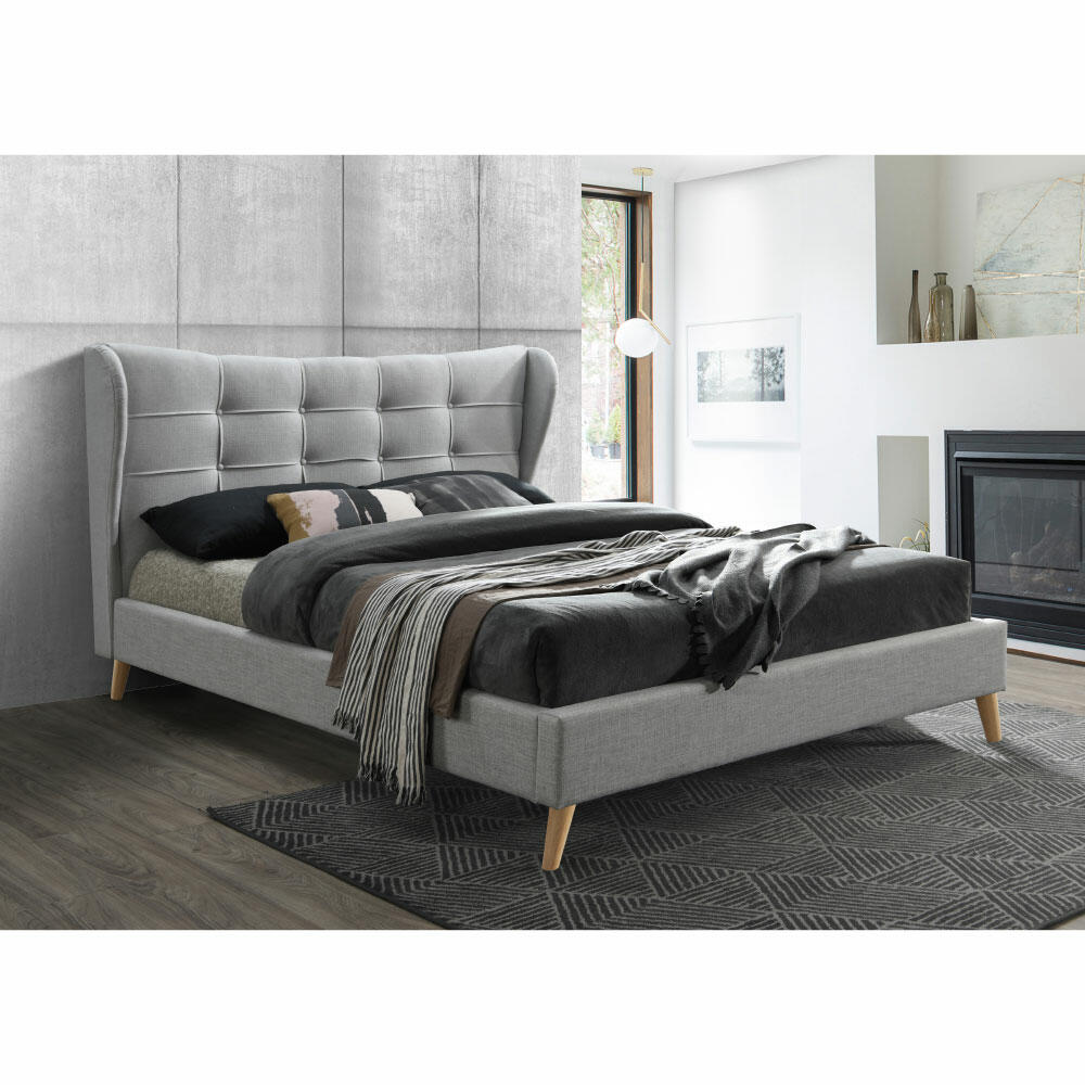 Harper - Small Double - Winged Bed - Grey - Fabric - 4ft - Happy Beds