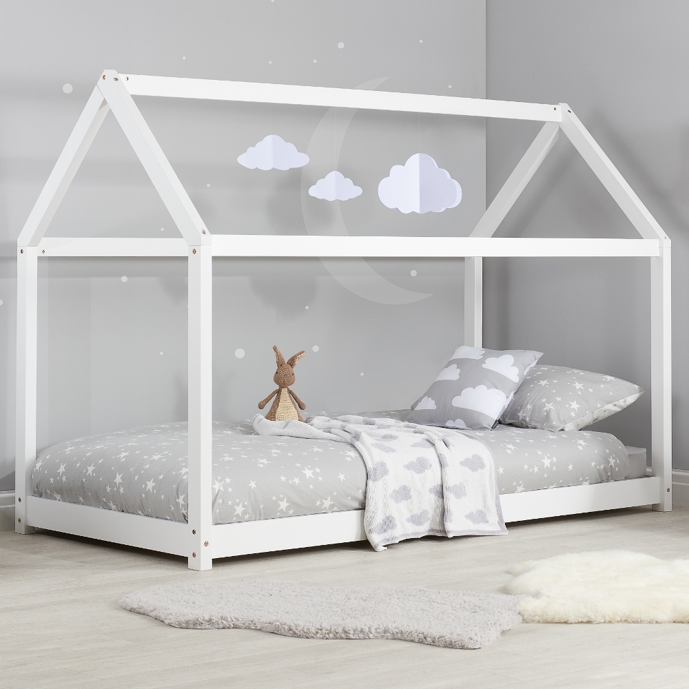 House White Wooden Bed Frame 3ft Single, Kids Canopy Bed Frame