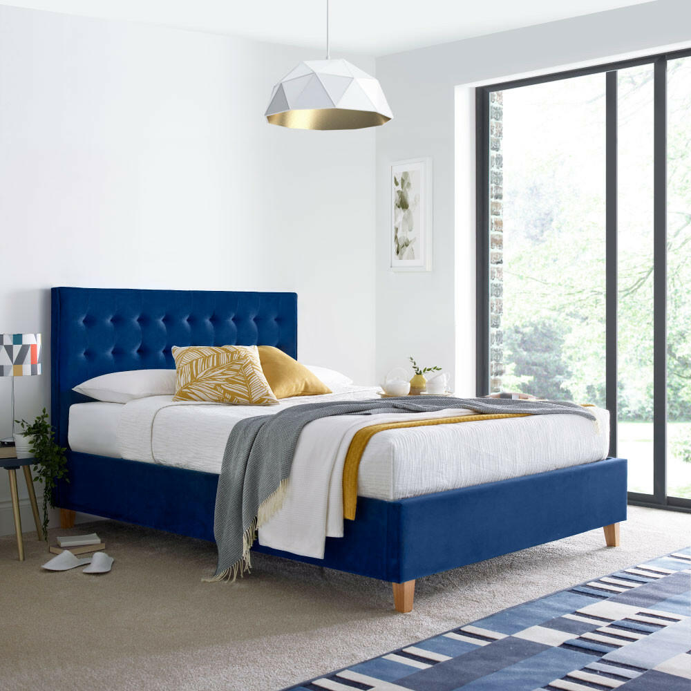 Kingham - Small Double - Ottoman Storage Bed - Blue - Velvet - 4ft - Happy Beds
