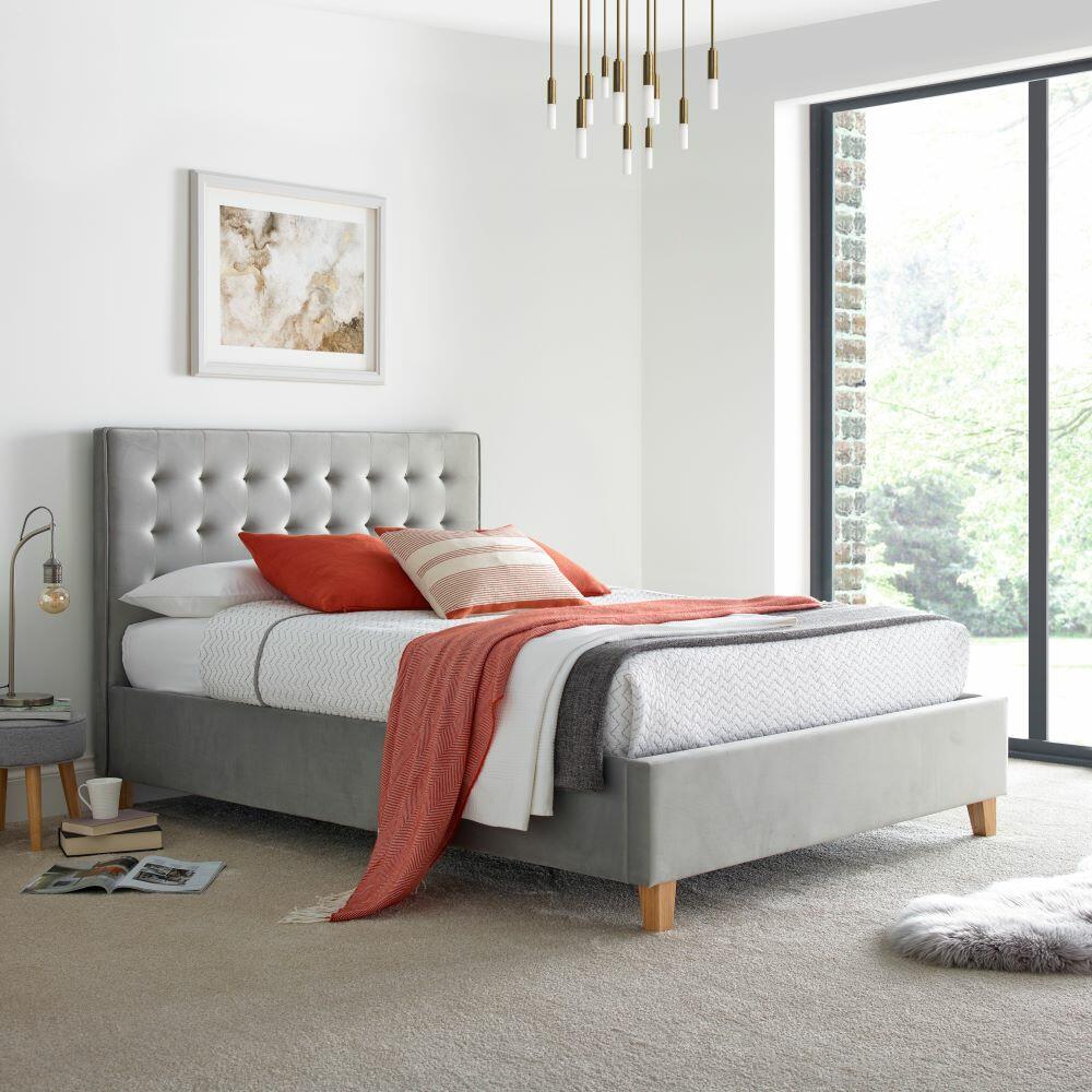 Kingham - Small Double - Ottoman Storage Bed - Grey - Velvet - 4ft - Happy Beds