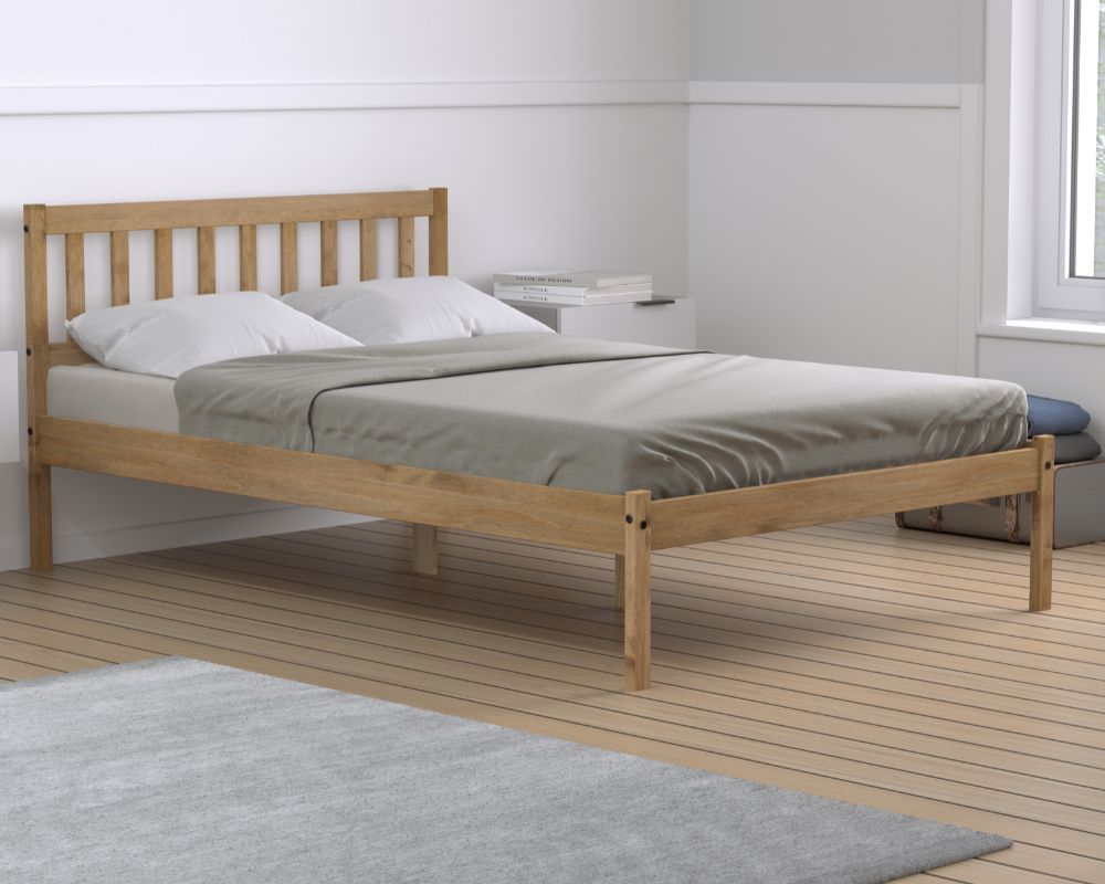 Lisbon - Small Double - Low Foot-End Bed - Waxed Pine - Wooden - 4ft - Happy Beds