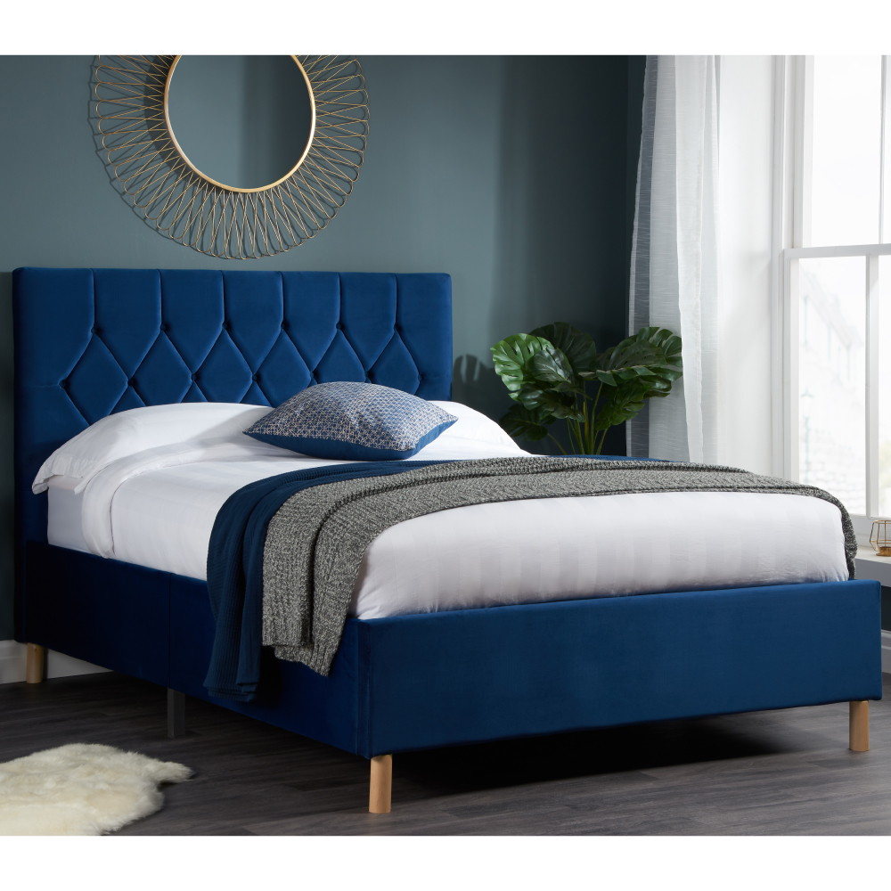 Loxley - Small Double -Blue - Velvet - 4ft - Happy Beds