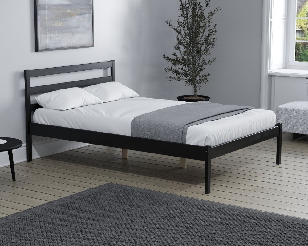 Luka - Small Double - Low Foot-End Bed - Black - Wooden - 4ft - Happy Beds
