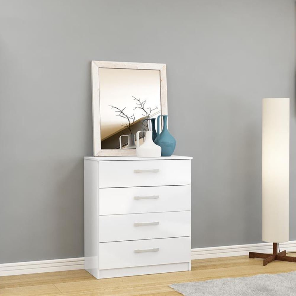 Lynx - Gloss 4 Drawer Chest - White - Wooden - Happy Beds