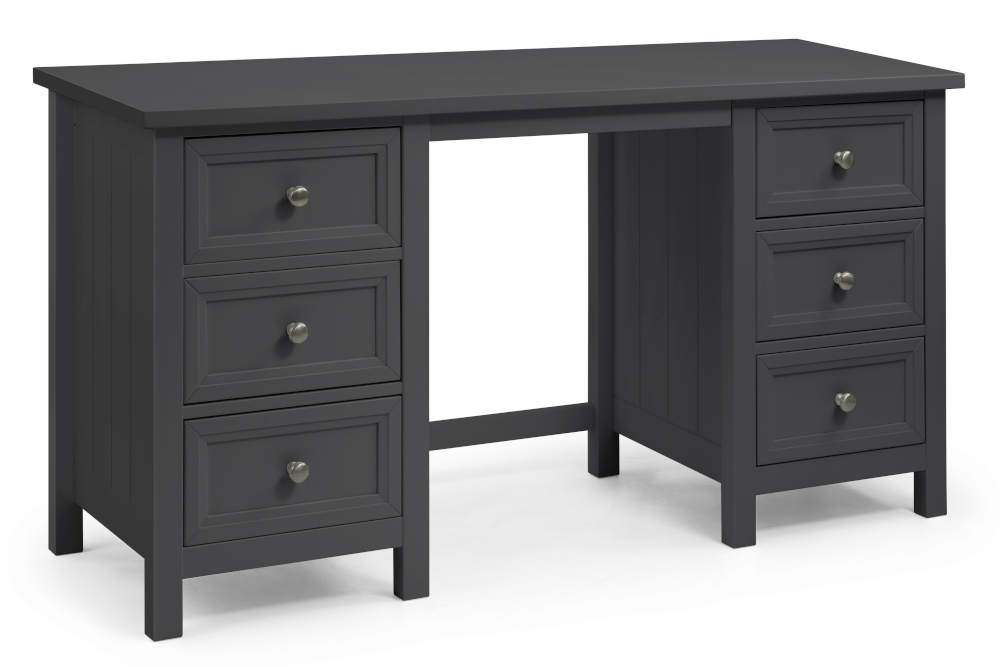 Maine - Double Pedestal Dressing Table - Dark Grey - Wooden - Happy Beds