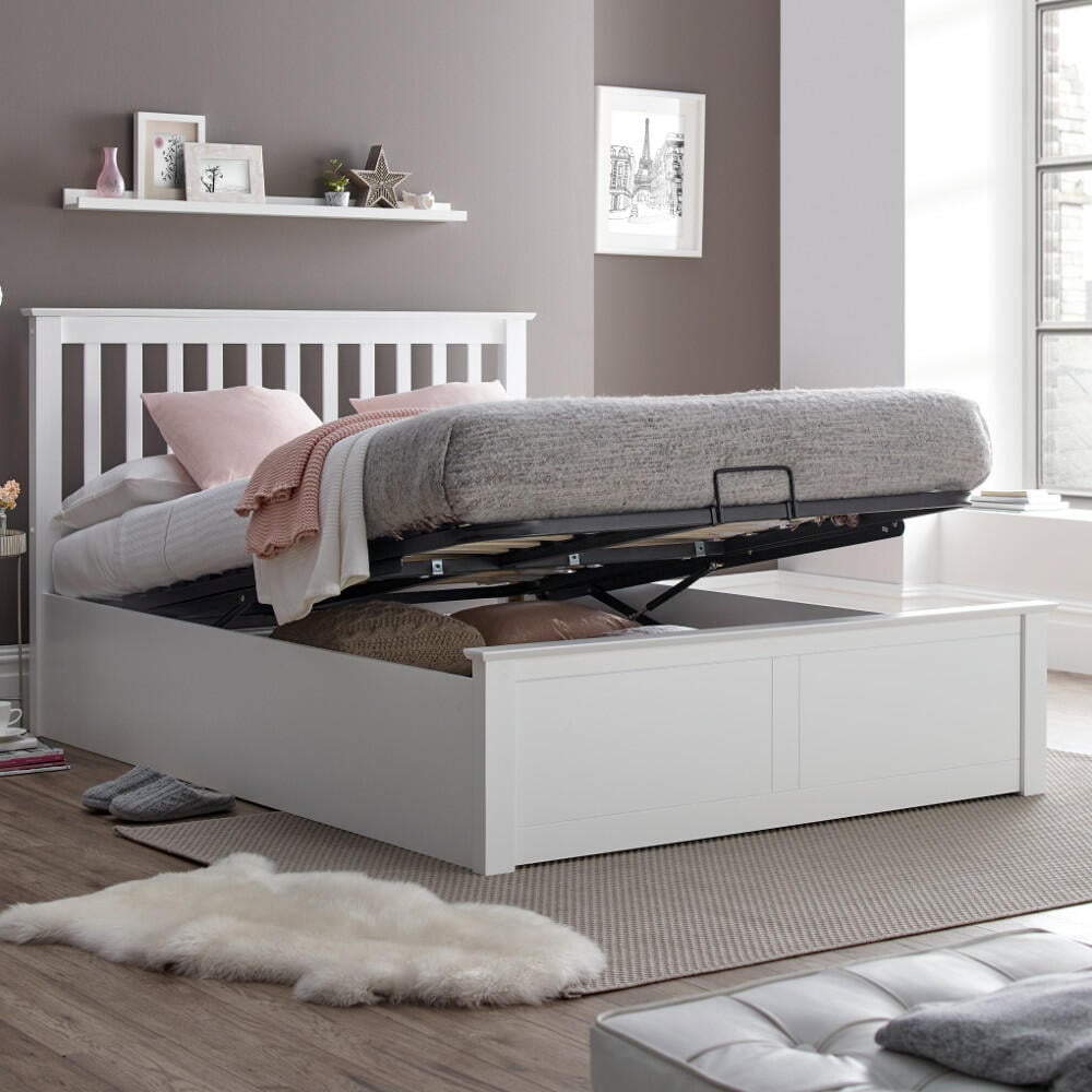 Malmo - Small Double - Ottoman Bed - White - Wood - 4ft