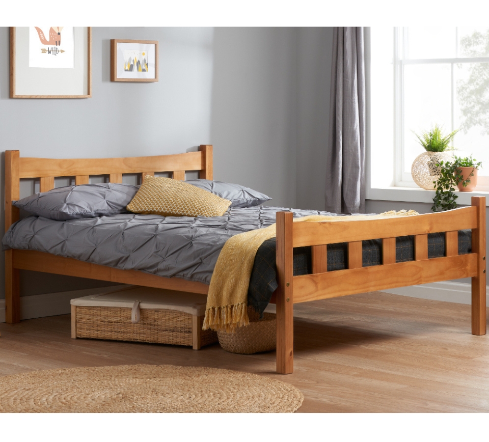 Miami - Antique Solid Pine Wooden Bed Frame - 4ft Small Double - Happy Beds