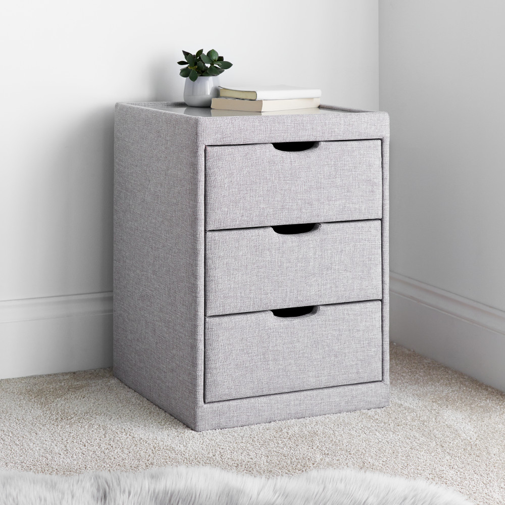 Milton - 3-Drawer Bedside Table - Light Grey - Fabric - Happy Beds