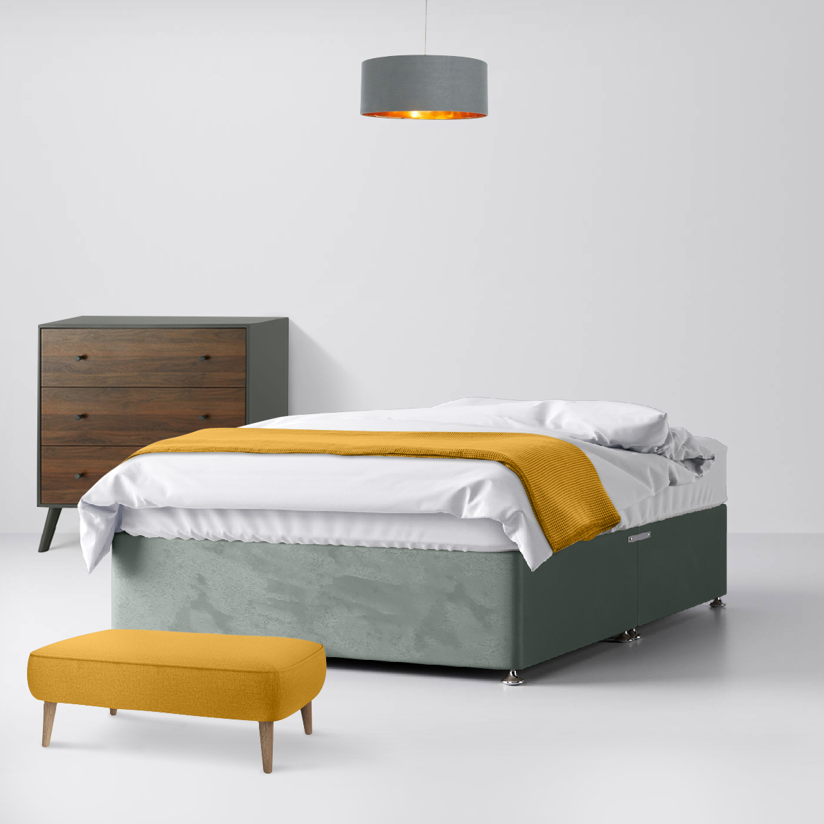 Small Double - Divan Bed - Light Grey - Velvet - 4ft - Happy Beds