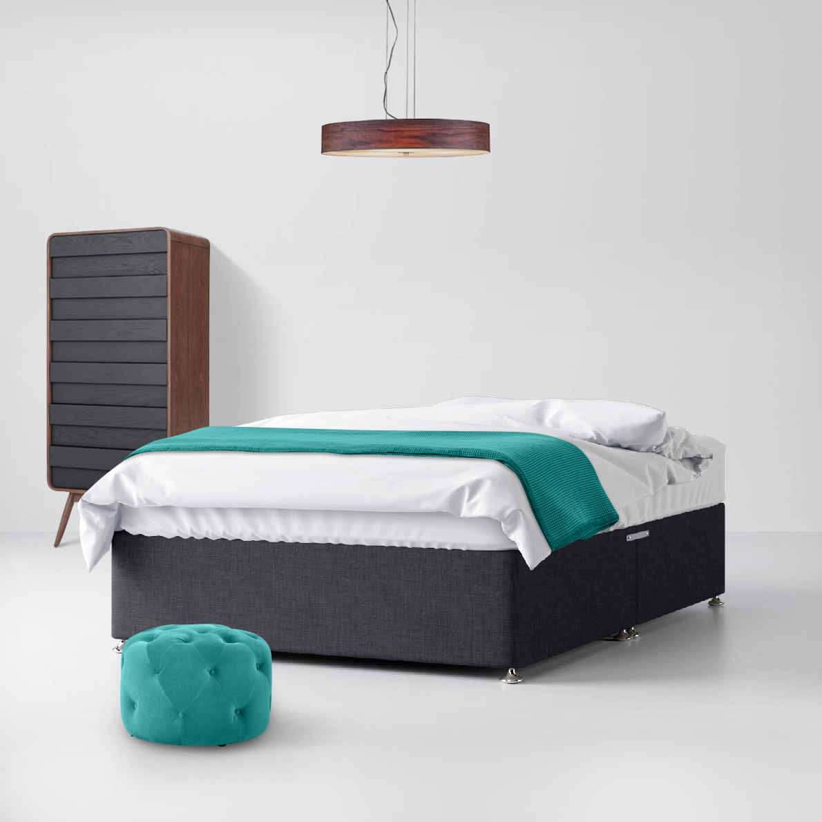 Super King Size - Divan Bed - Dark Grey - Charcoal - Fabric - 6ft - Happy Beds