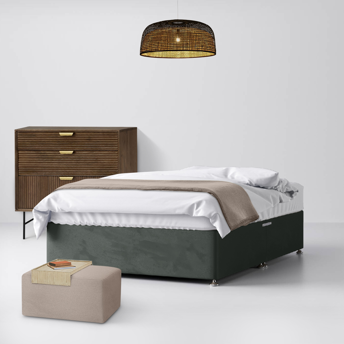 Small Double - Divan Bed - With Storage - Dark Grey - Velvet - 4ft - Happy Beds