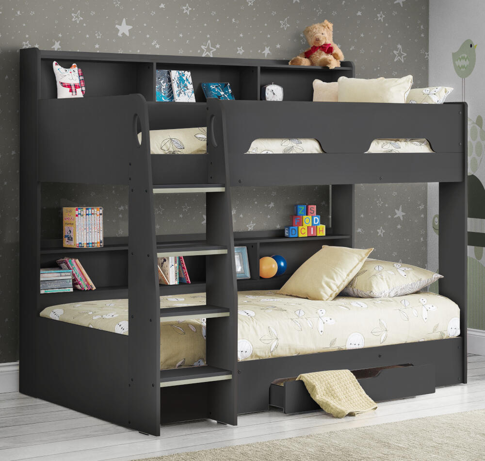 Orion Anthracite Wooden Storage Bunk Bed, Single Bunk Bed With Storage