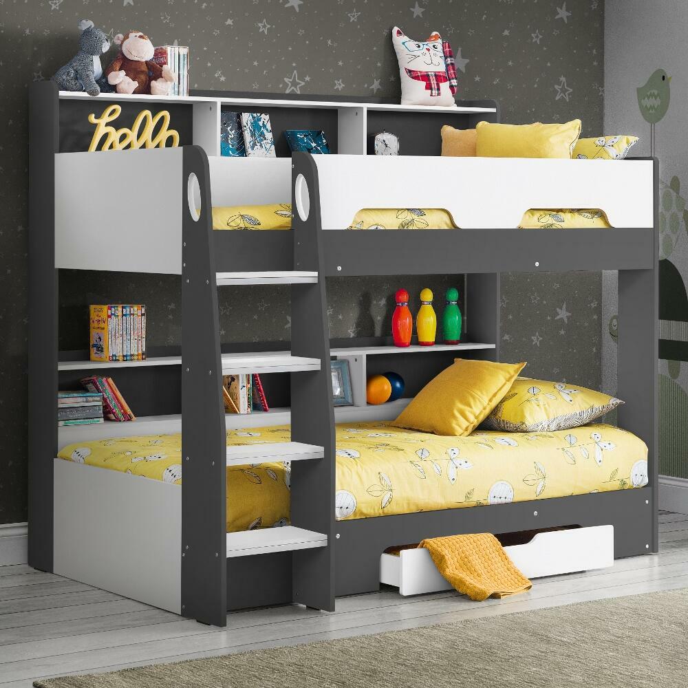 White Wooden Storage Bunk Bed Frame, White Bunk Beds With Drawers