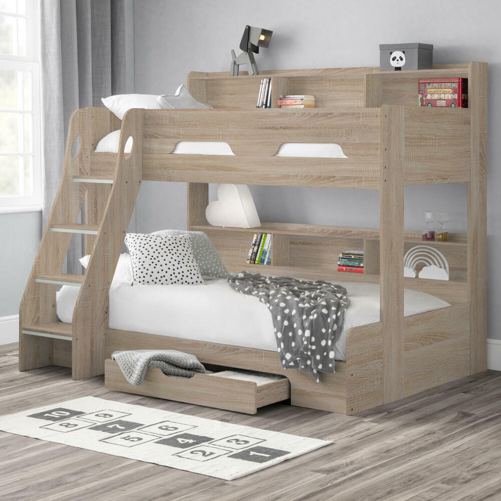 Orion Oak Wooden Storage Triple Sleeper, Oak Express Bunk Beds