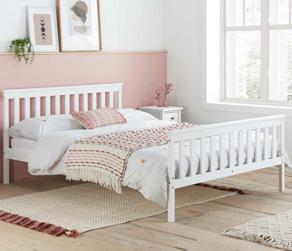 Oxford - Small Double - Low Foot End Bed - White - Wooden - 4ft - Happy Beds