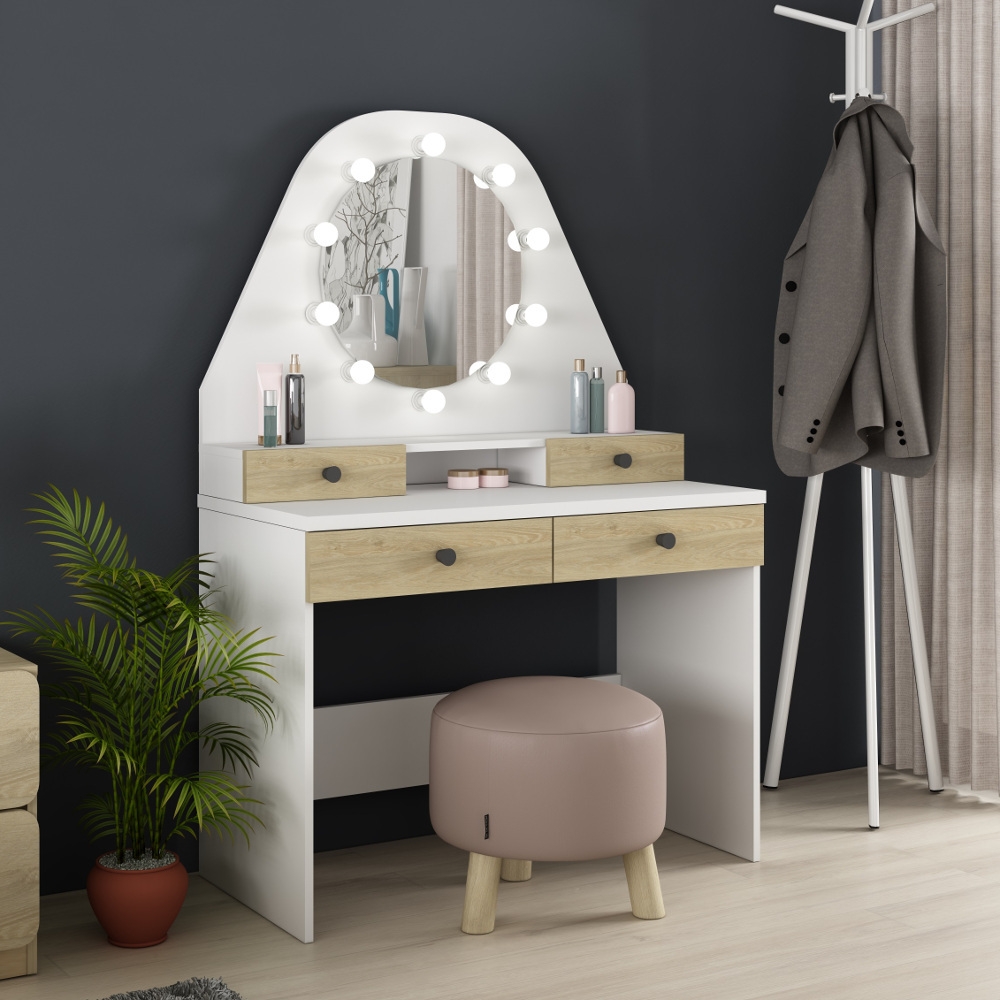 Star Vanity Wooden Dressing Table - Oak/White - Wooden - Happy Beds