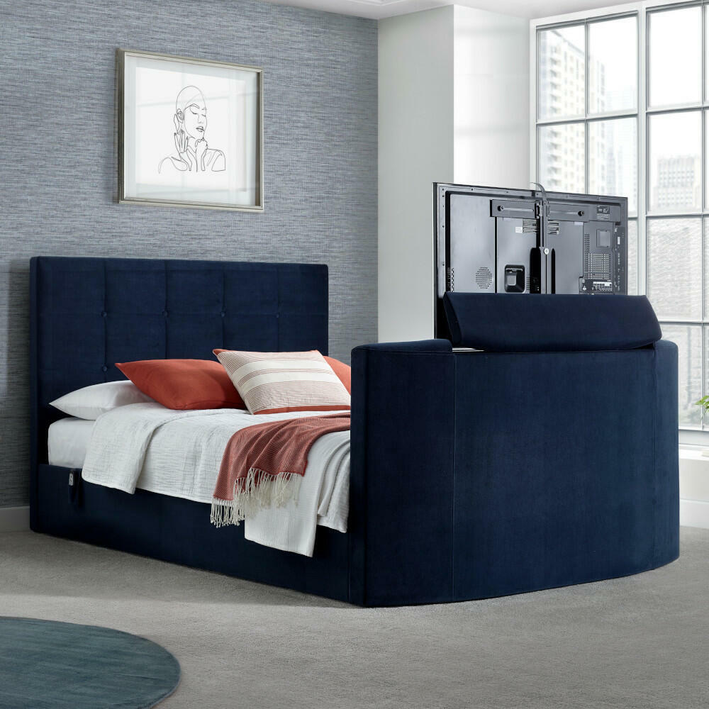 Thornberry - Double - Electric TV Bed - Blue - Velvet - 4ft6 - Happy Beds