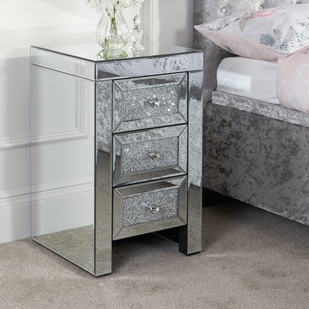 Vienna - Mirrored 3 Drawer Bedside Table - Mirror - Glass - Happy Beds