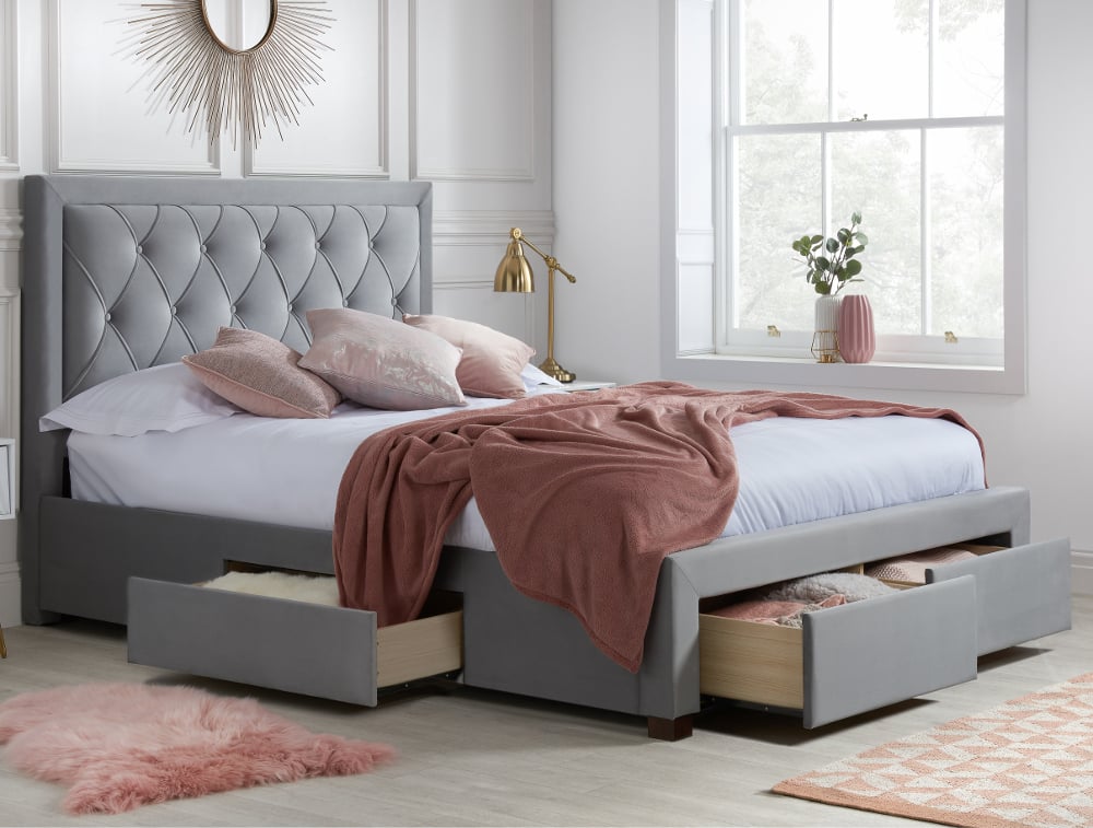 Woodbury - Super King Size - 4-Drawer Storage Bed - Grey - Velvet - 6ft