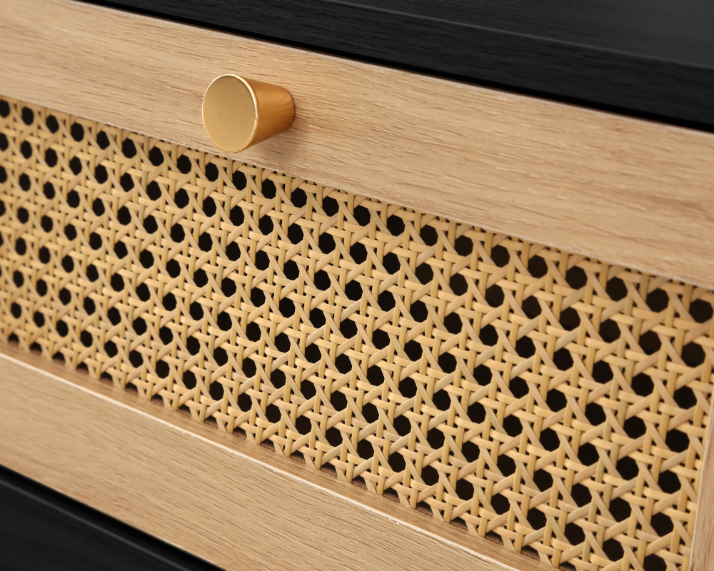 Croxley Black 2 Drawer Rattan Bedside Table Close-Up