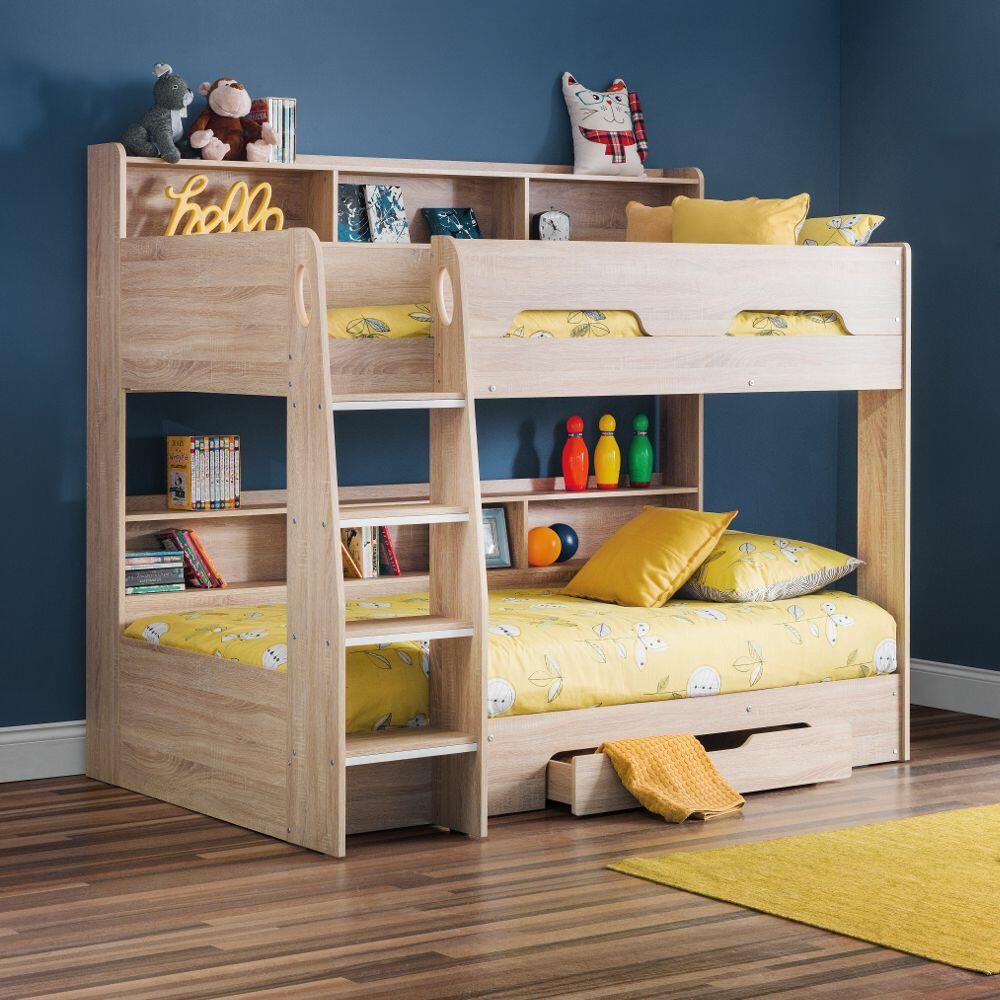 Orion Oak Wooden Storage Bunk Bed Frame, Solid Oak Bunk Beds