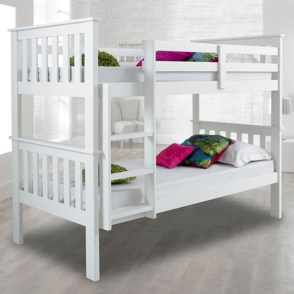 Solid Pine Wooden Bunk Bed Frame, White Wooden Bunk Beds With Stairs