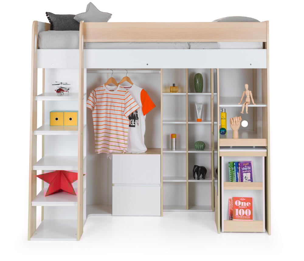Happy Beds Aurora Oak and White High Sleeper Front View