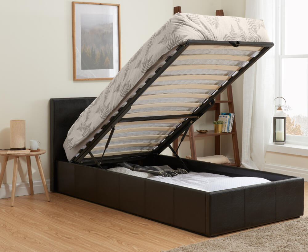 Berlin Brown Leather Ottoman Storage Bed, Unique Bed Frames With Storage