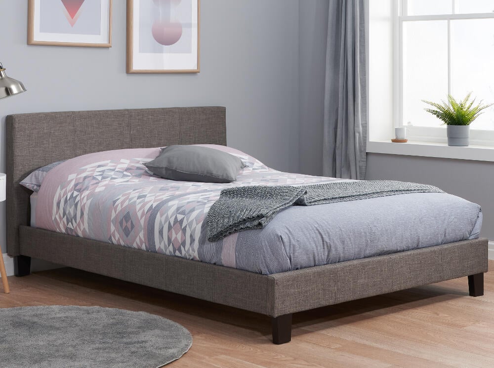 Berlin Grey Fabric Bed Beds Happy, Grey Fabric Headboard Single Bed Frame