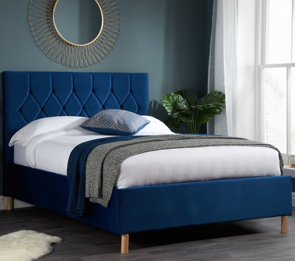 Loxley Blue Velvet Bed Beds Happy, Blue Velvet Bed Frame And Headboard Sets