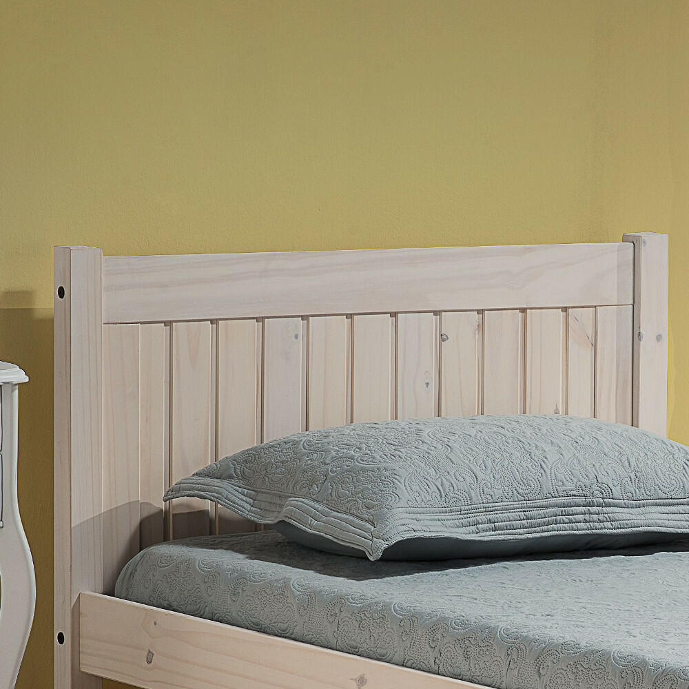 Rio White Washed Pine Wooden Bed, White Washed Wooden Headboard