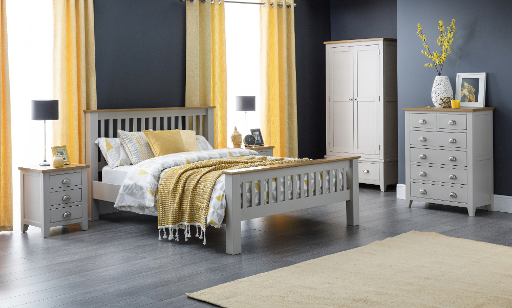 Richmond Grey And Oak Wooden Bed, Oak King Size Bed With Drawers Underneath
