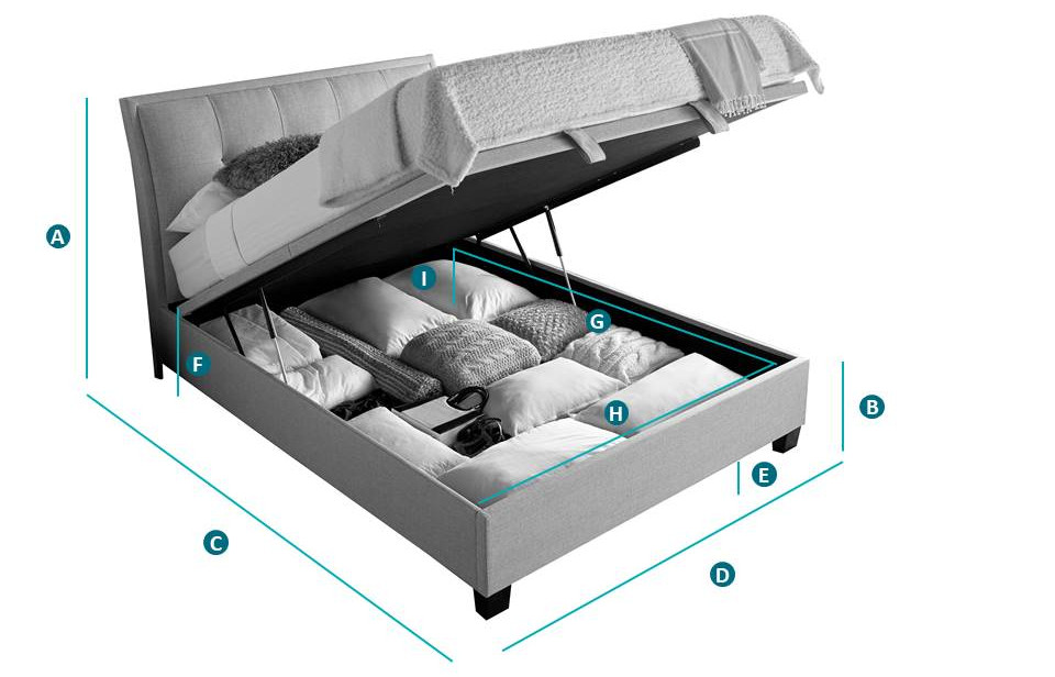 Happy Beds Accent Oatmeal Ottoman Bed Sketch Dimensions