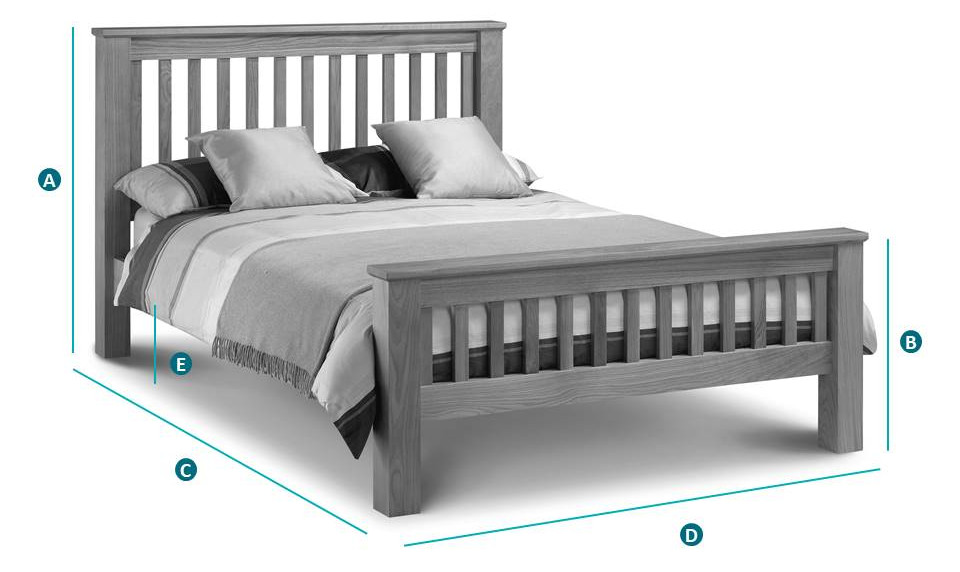 High Foot End Solid Oak Wooden Bed, Double Size Bed Frame Dimensions Uk