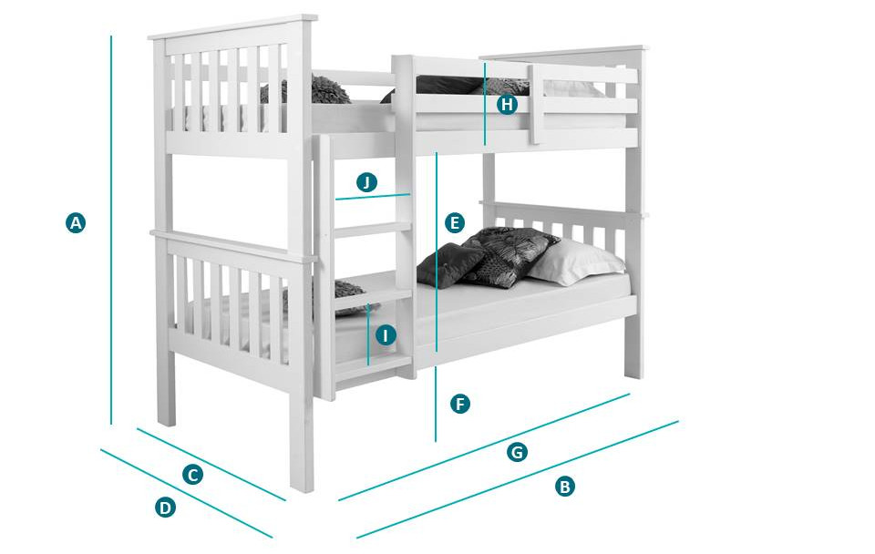 Happy Beds Atlantis Grey Bunk Bed Sketch Dimensions