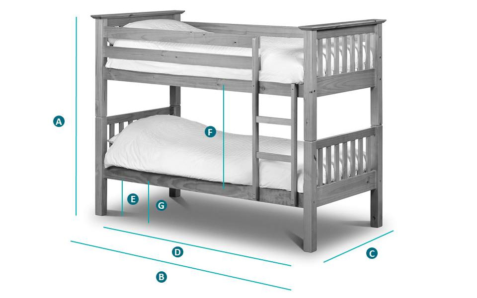 Happy Beds Barcelona White Bunk Bed Sketch Dimensions