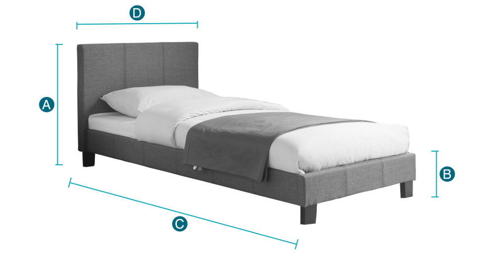 Happy Beds Berlin Grey Bed 3ft Sketch Dimensions