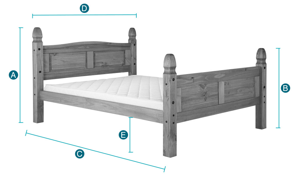 Corona High Foot End Waxed Solid Pine Wooden Bed Sketch