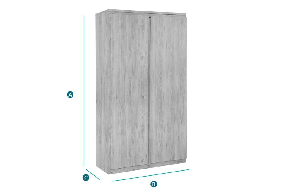 Jupiter White Wooden 2 Door Wardrobe Sketch