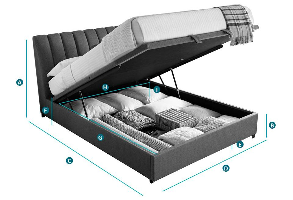 Lanchester Elephant Grey Fabric Ottoman Storage Bed Sketch