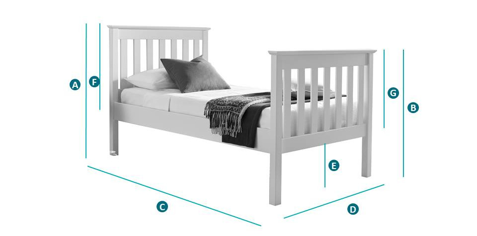 Lisbon White Finish Solid Pine High Foot End Bed Single Sketch