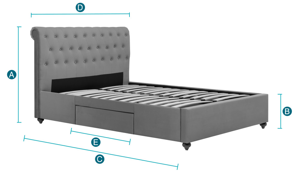 Happy Beds Marlow 2 Drawer Bed Sketch Dimensions