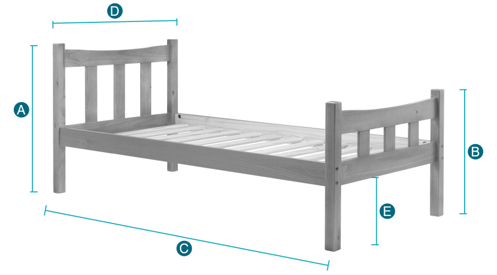 Happy Beds Miami 3ft Wooden Bed Sketch Dimensions
