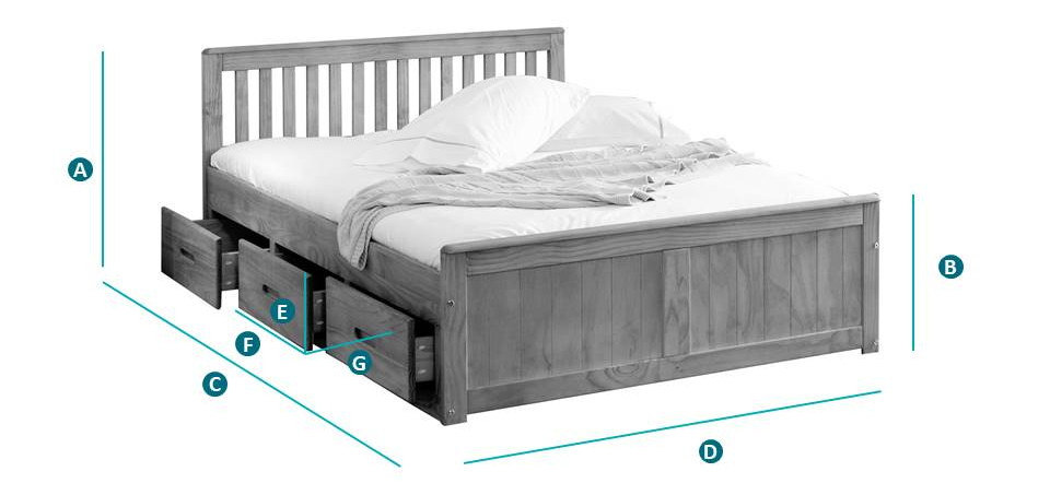 Happy Beds Mission 4ft & 4ft6 Storage Bed Sketch Dimensions