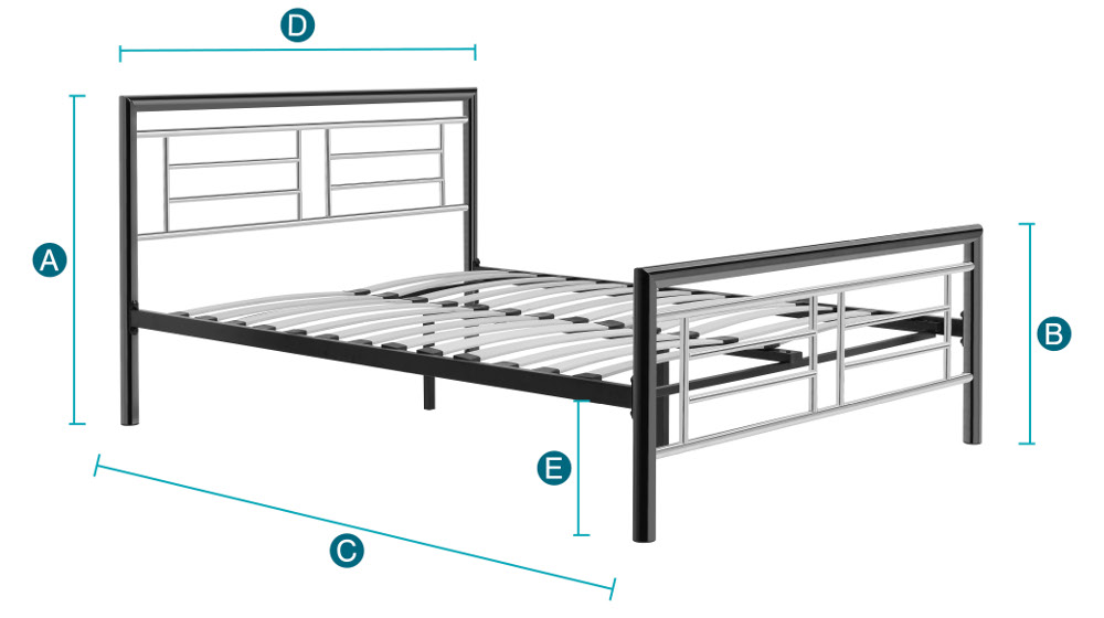 Happy Beds Montana Metal Bed Sketch Dimensions
