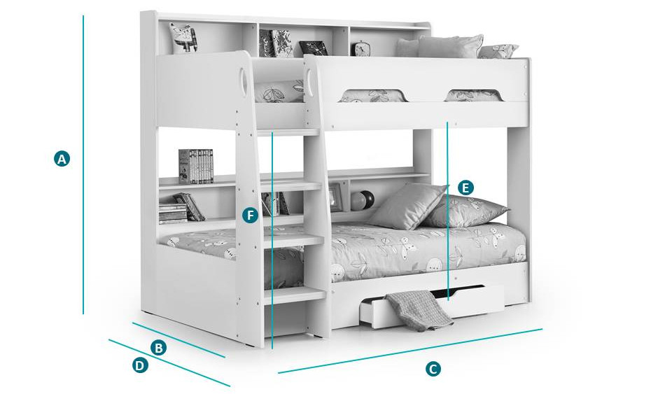 Happy Beds Orion Bunk Bed Sketch Dimensions